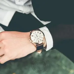 Fossil Chronograph Brown Leather Men's Watch For Man FS-4991 (FS-BW) Off White Color Dial Gift Date Watch