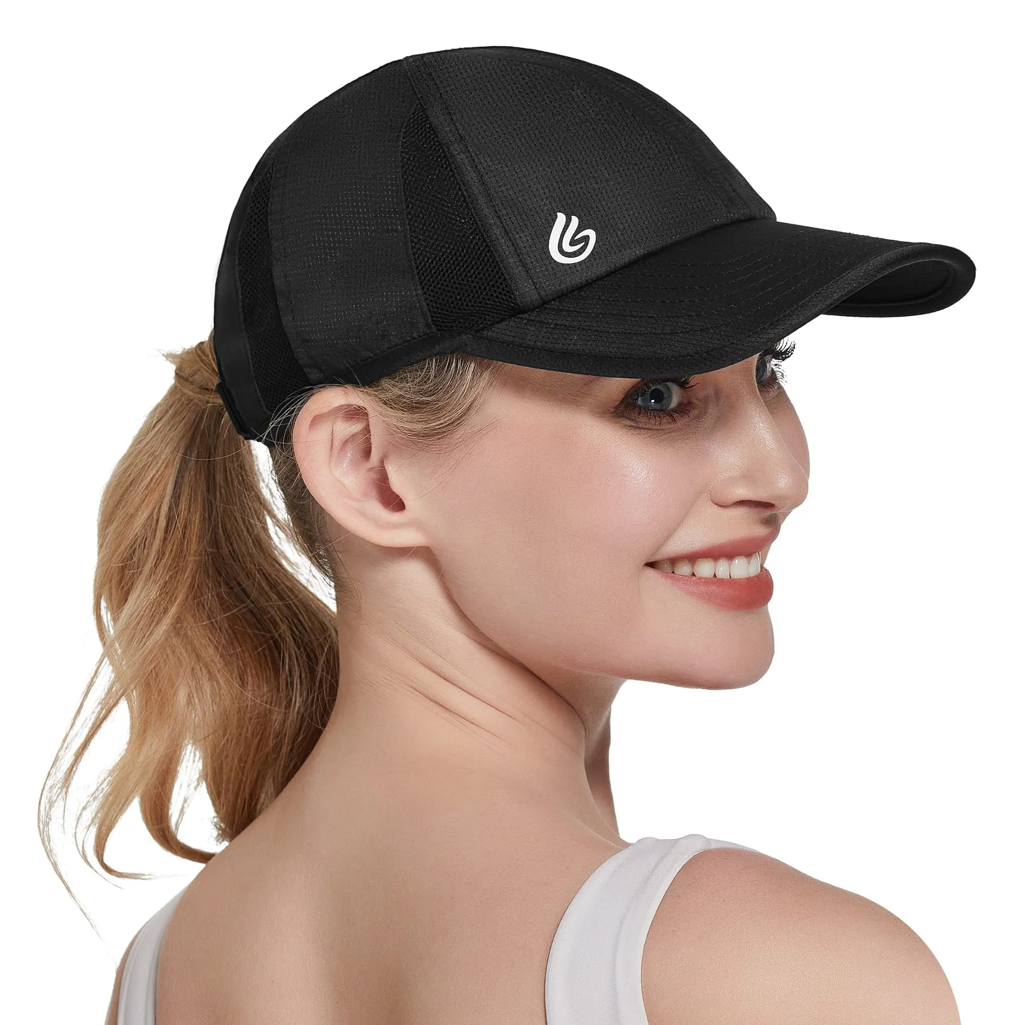 Gisdanchz Running Hat for Men and Women, Womens Mens Running Cap Golf Hat Tennis Hat, Quick Dry Workout Hat, Performance Exercise Athletic Gym Hat Sports Hat for Women Men, Black/White, M
