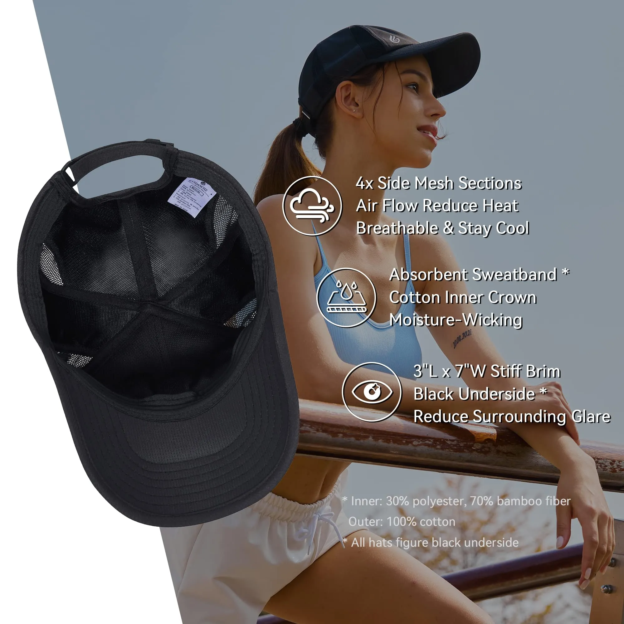 Gisdanchz Running Hat for Men and Women, Womens Mens Running Cap Golf Hat Tennis Hat, Quick Dry Workout Hat, Performance Exercise Athletic Gym Hat Sports Hat for Women Men, Black/White, M