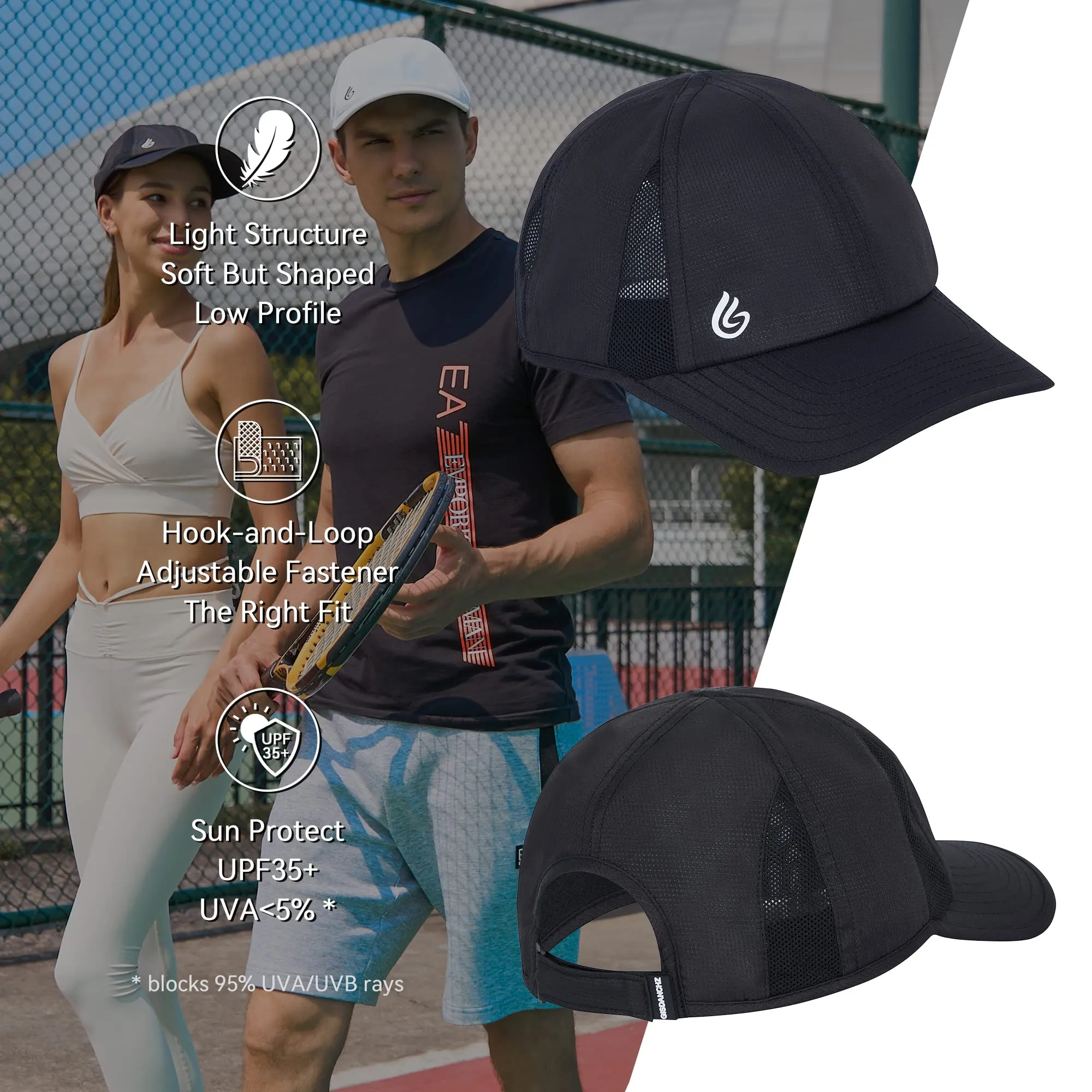Gisdanchz Running Hat for Men and Women, Womens Mens Running Cap Golf Hat Tennis Hat, Quick Dry Workout Hat, Performance Exercise Athletic Gym Hat Sports Hat for Women Men, Black/White, M