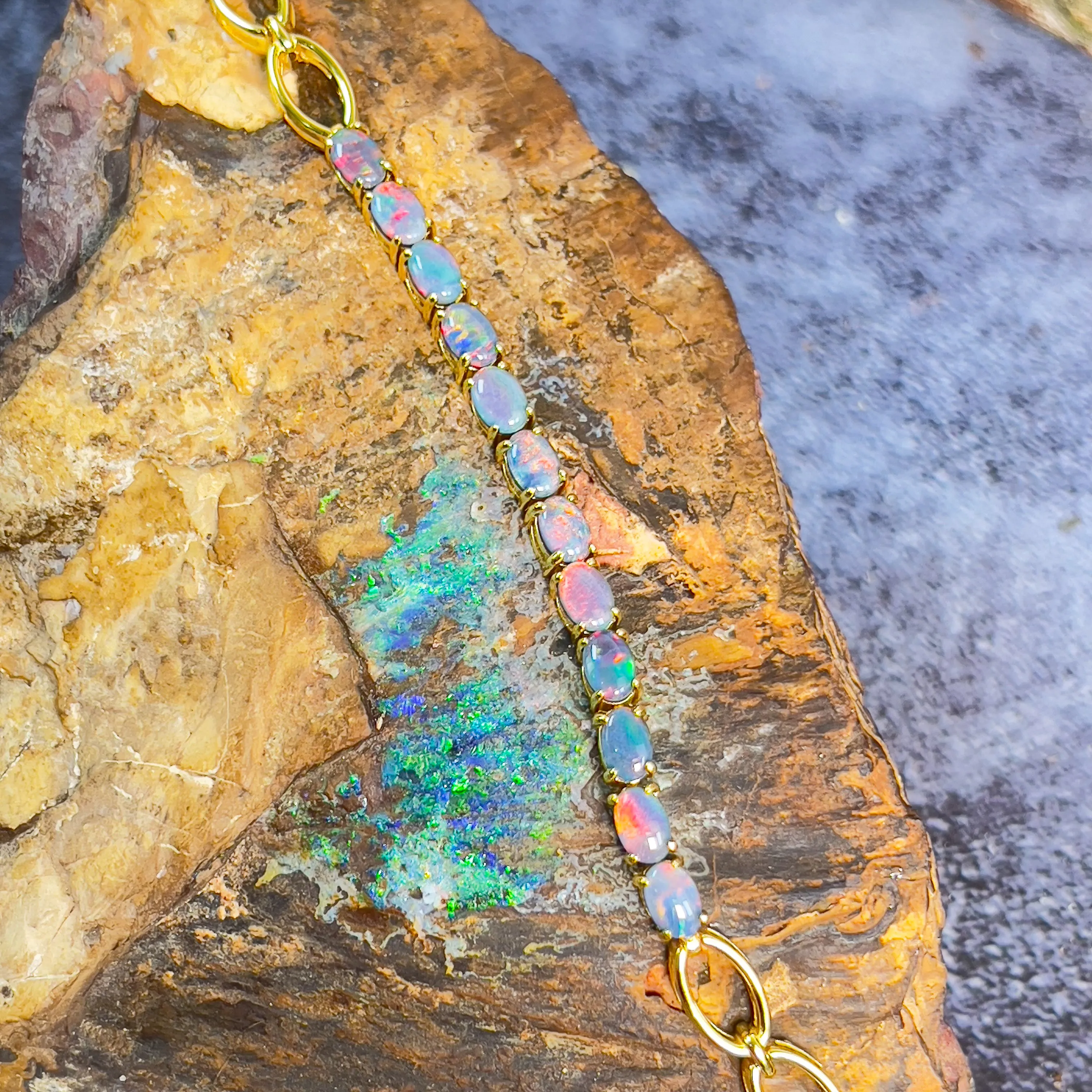 Gold plated Silver 12 6x4mm Opal triplet bracelet