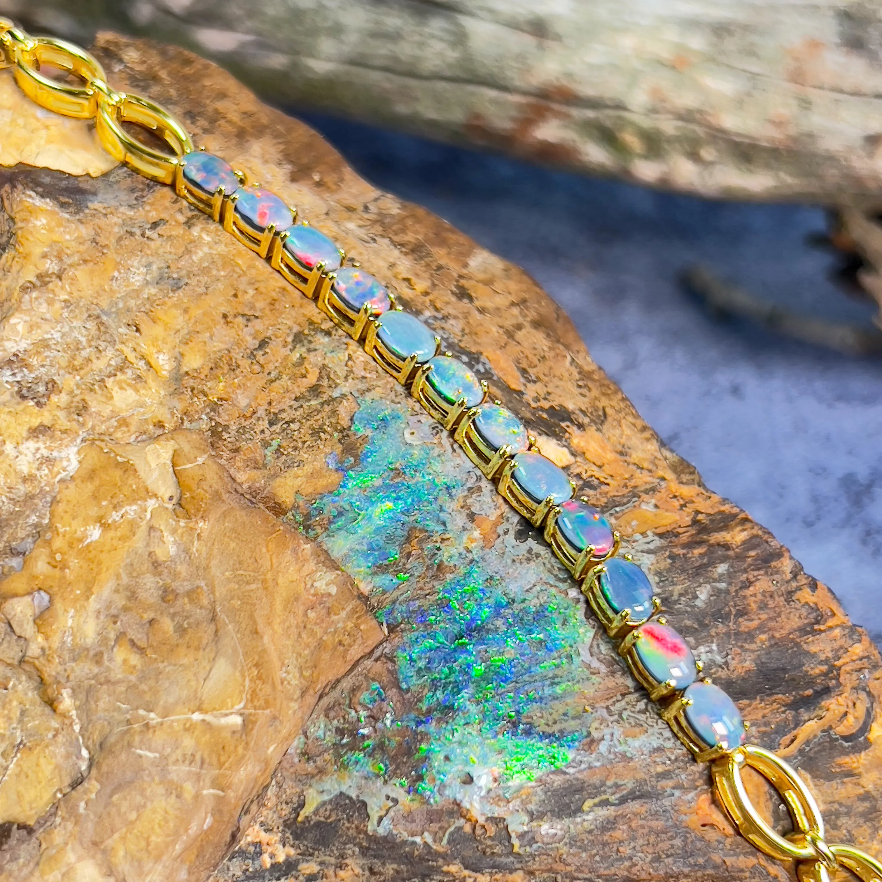 Gold plated Silver 12 6x4mm Opal triplet bracelet