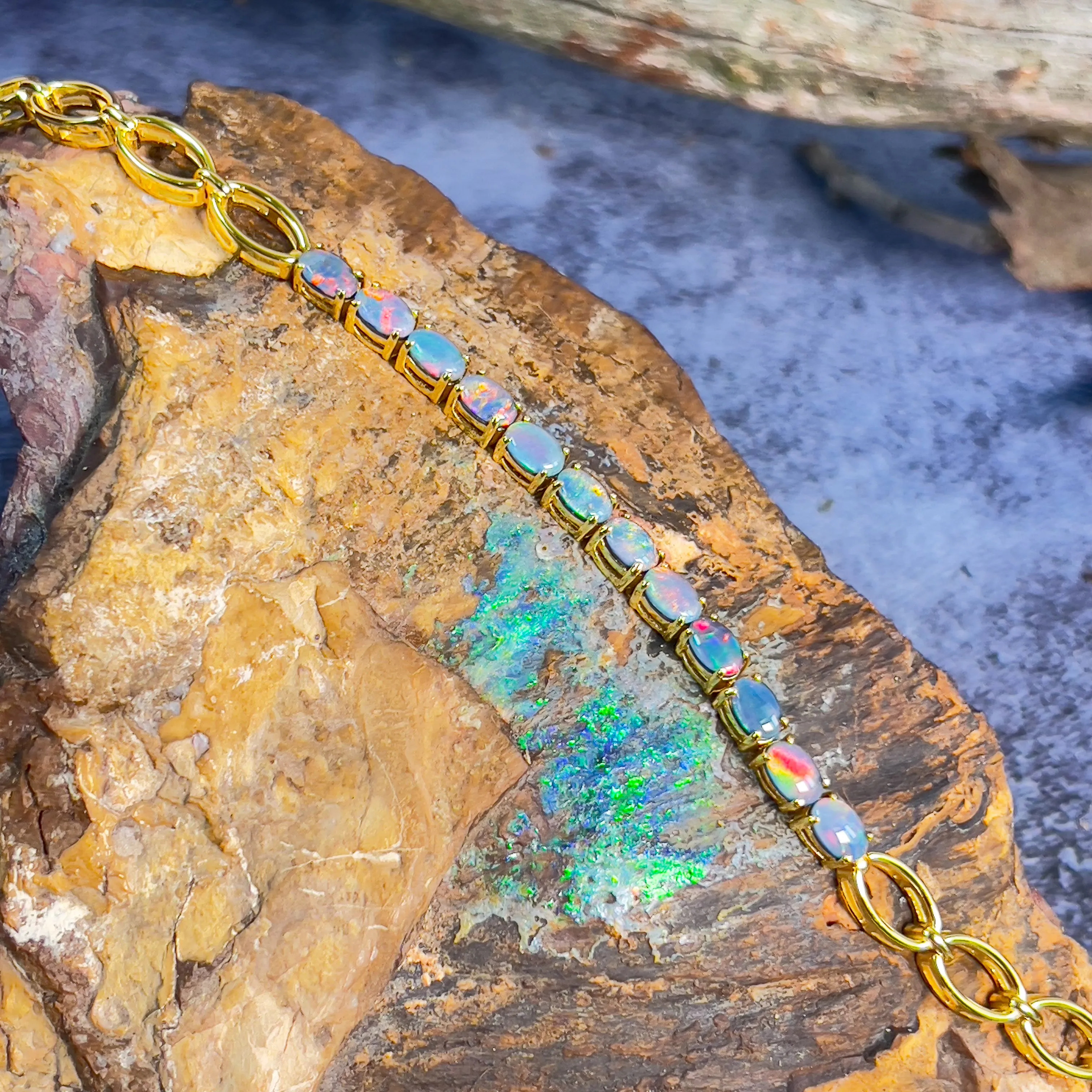 Gold plated Silver 12 6x4mm Opal triplet bracelet