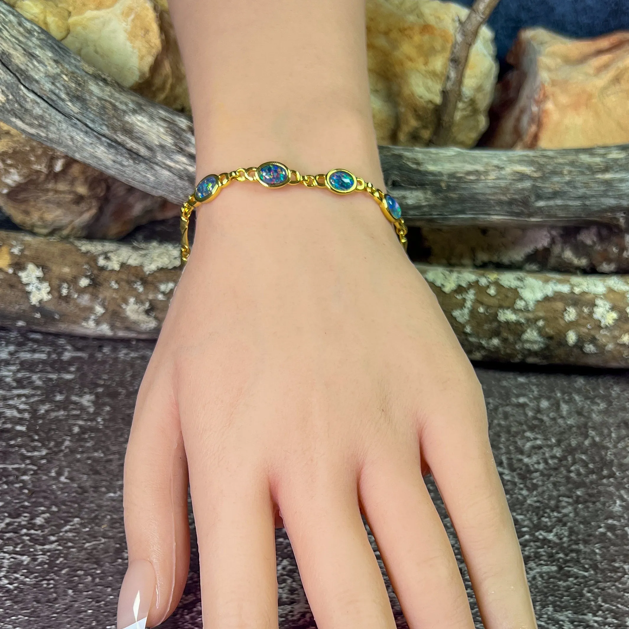 Gold Plated Silver 4 Opal triplet bracelet