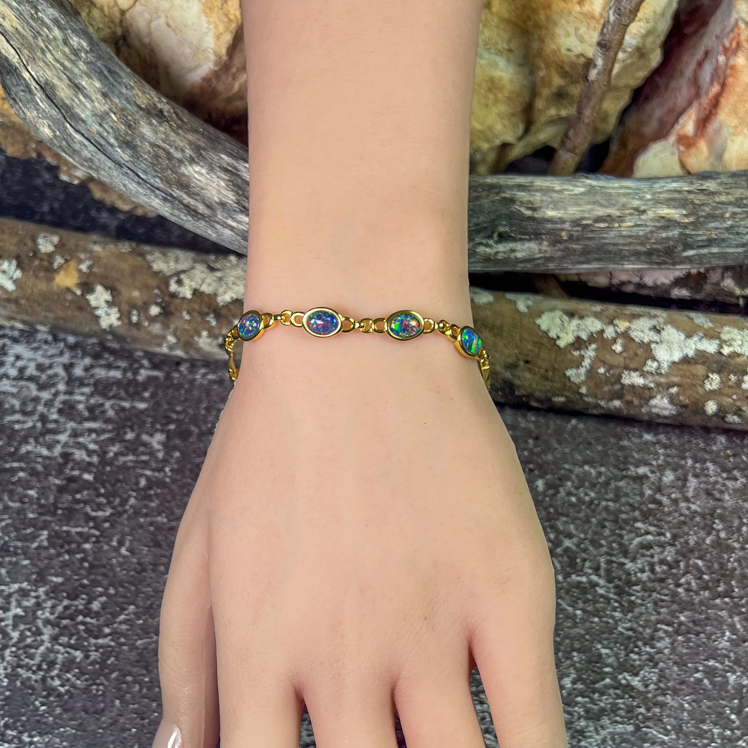 Gold Plated Silver 4 Opal triplet bracelet