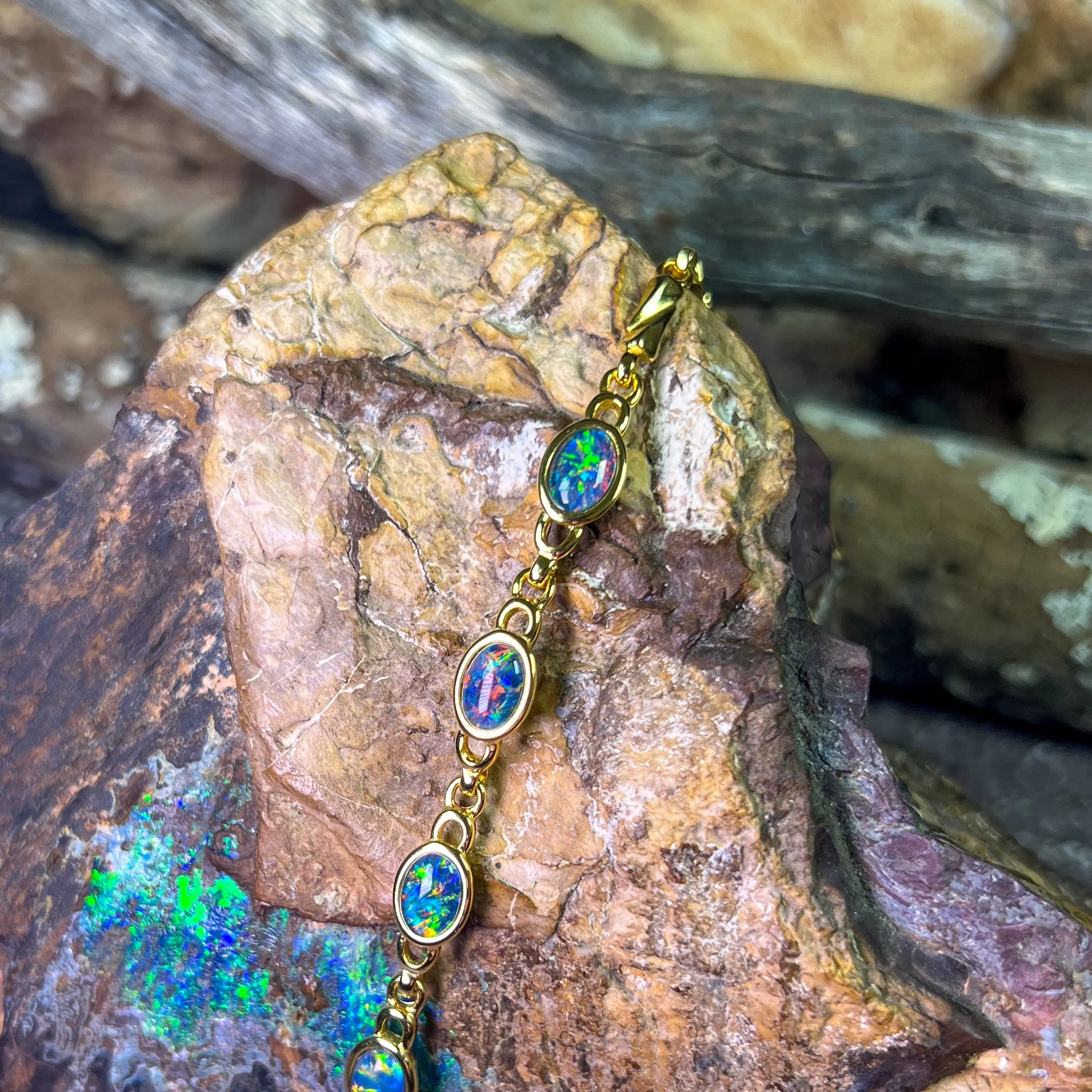 Gold Plated Silver 4 Opal triplet bracelet