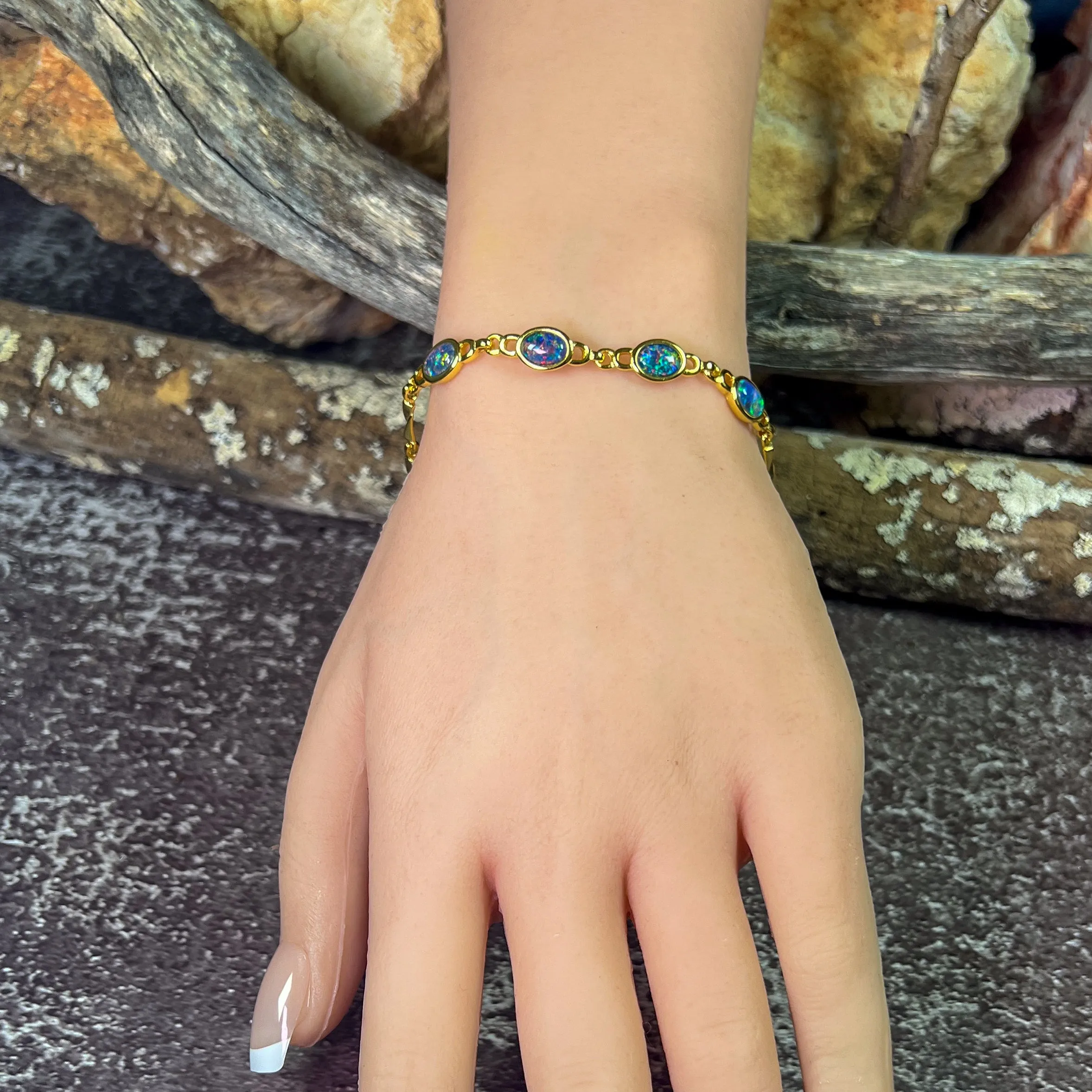 Gold Plated Silver 4 Opal triplet bracelet
