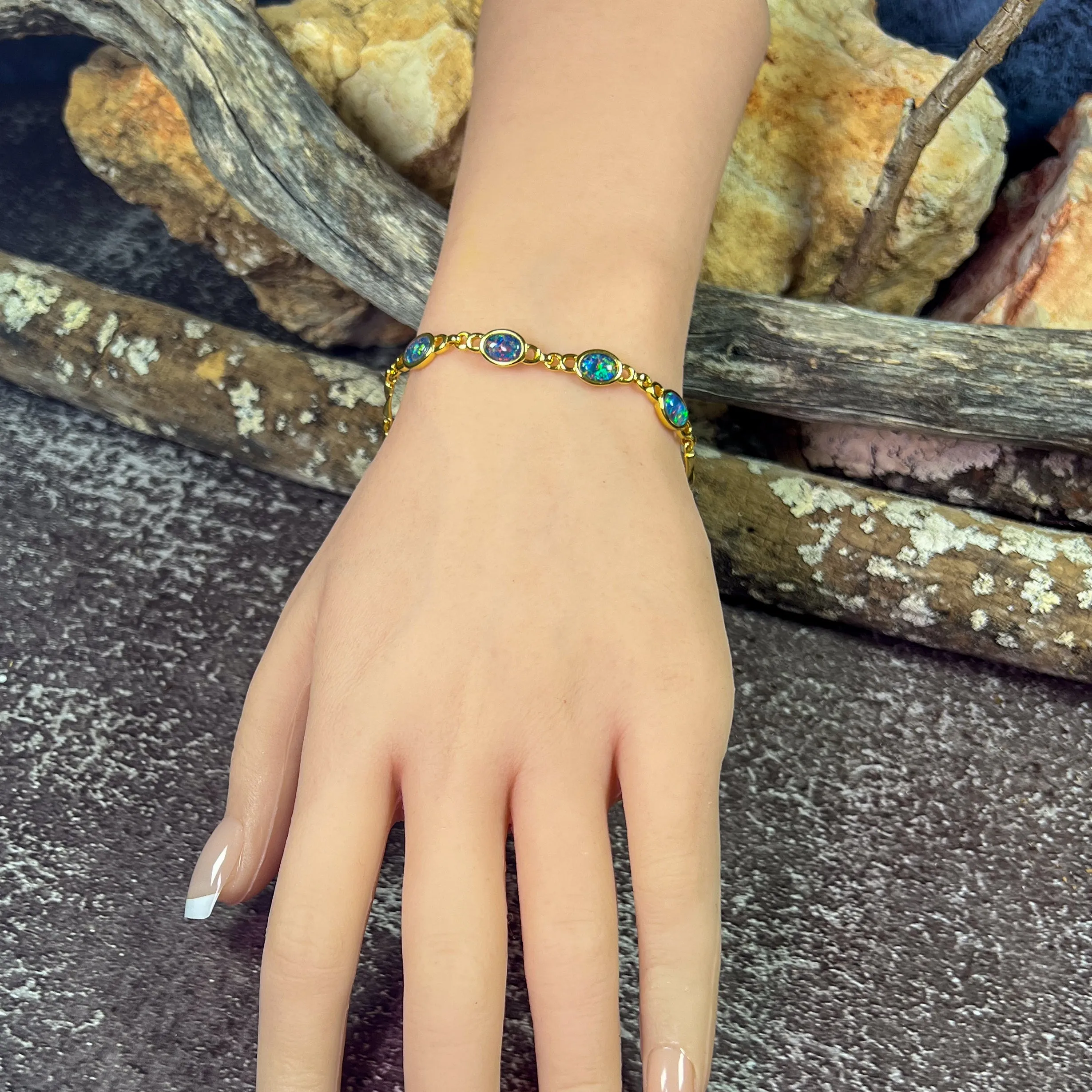 Gold Plated Silver 4 Opal triplet bracelet