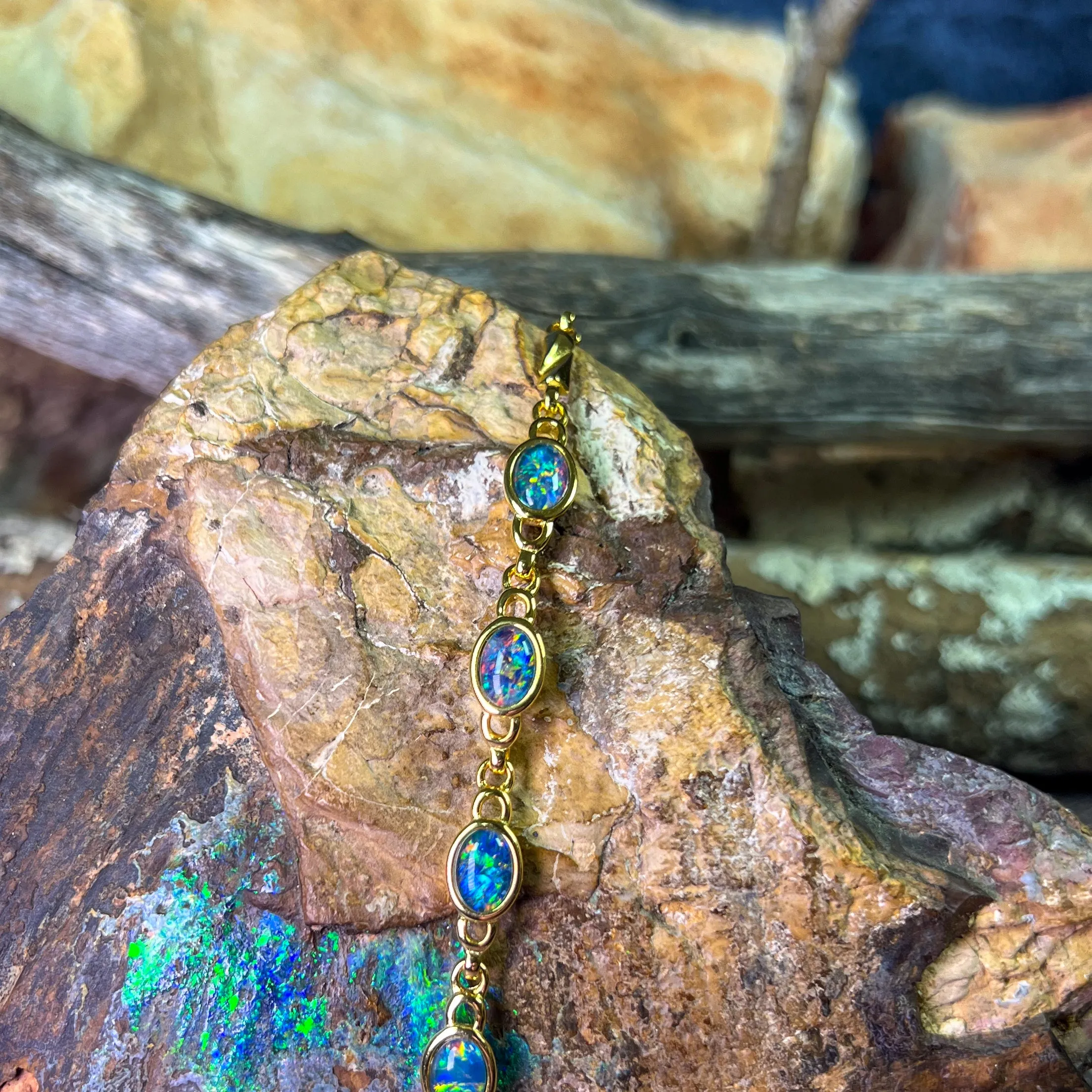 Gold Plated Silver 4 Opal triplet bracelet
