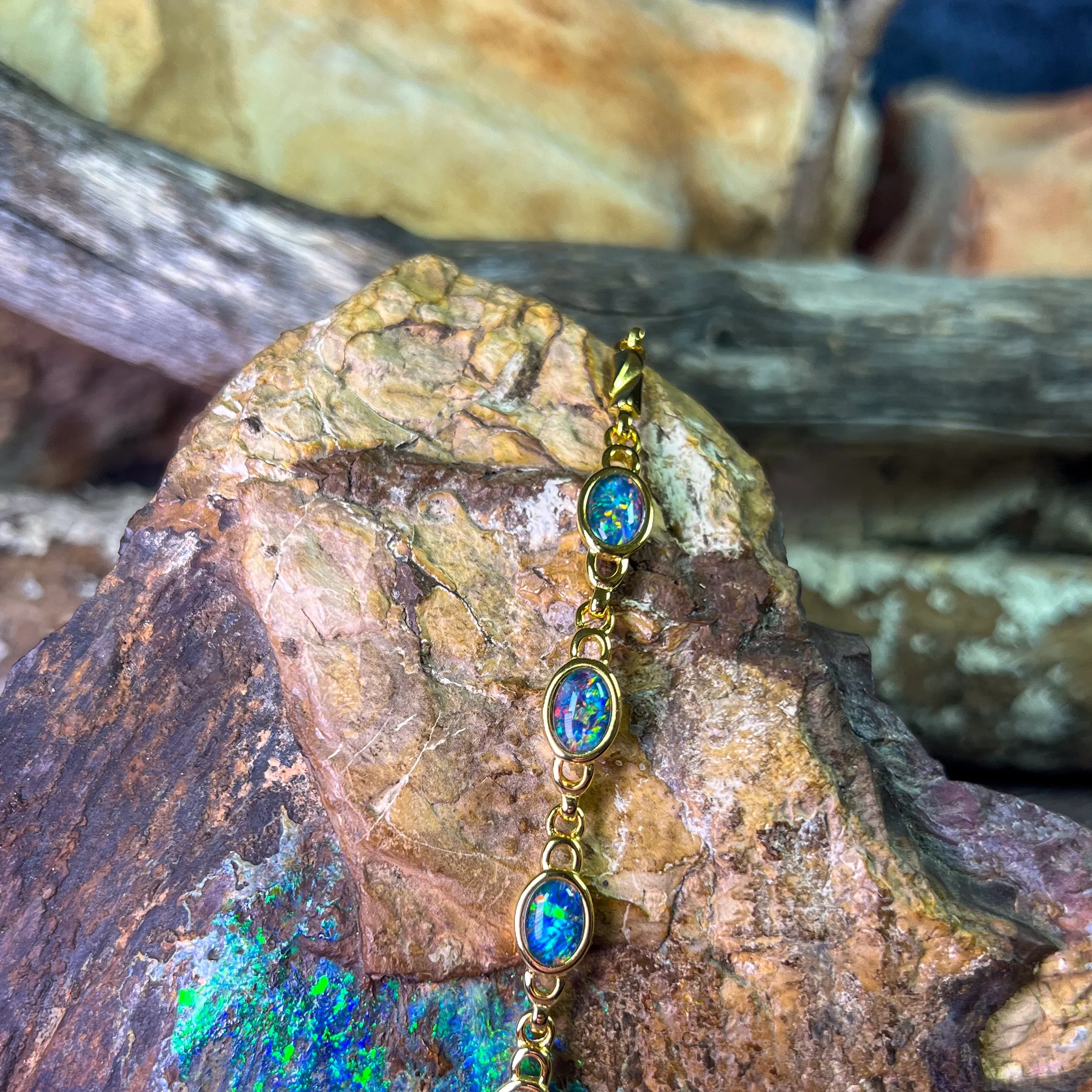Gold Plated Silver 4 Opal triplet bracelet