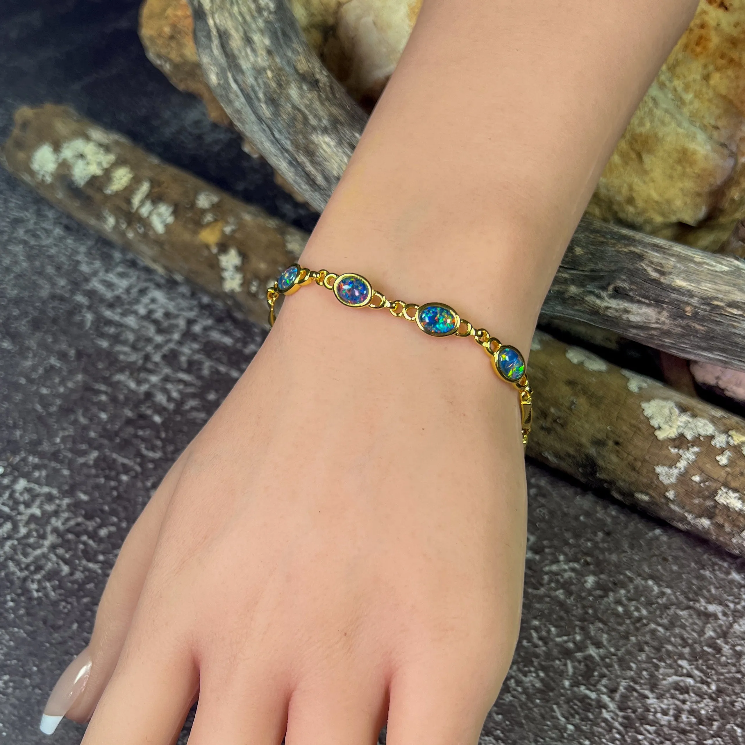 Gold Plated Silver 4 Opal triplet bracelet