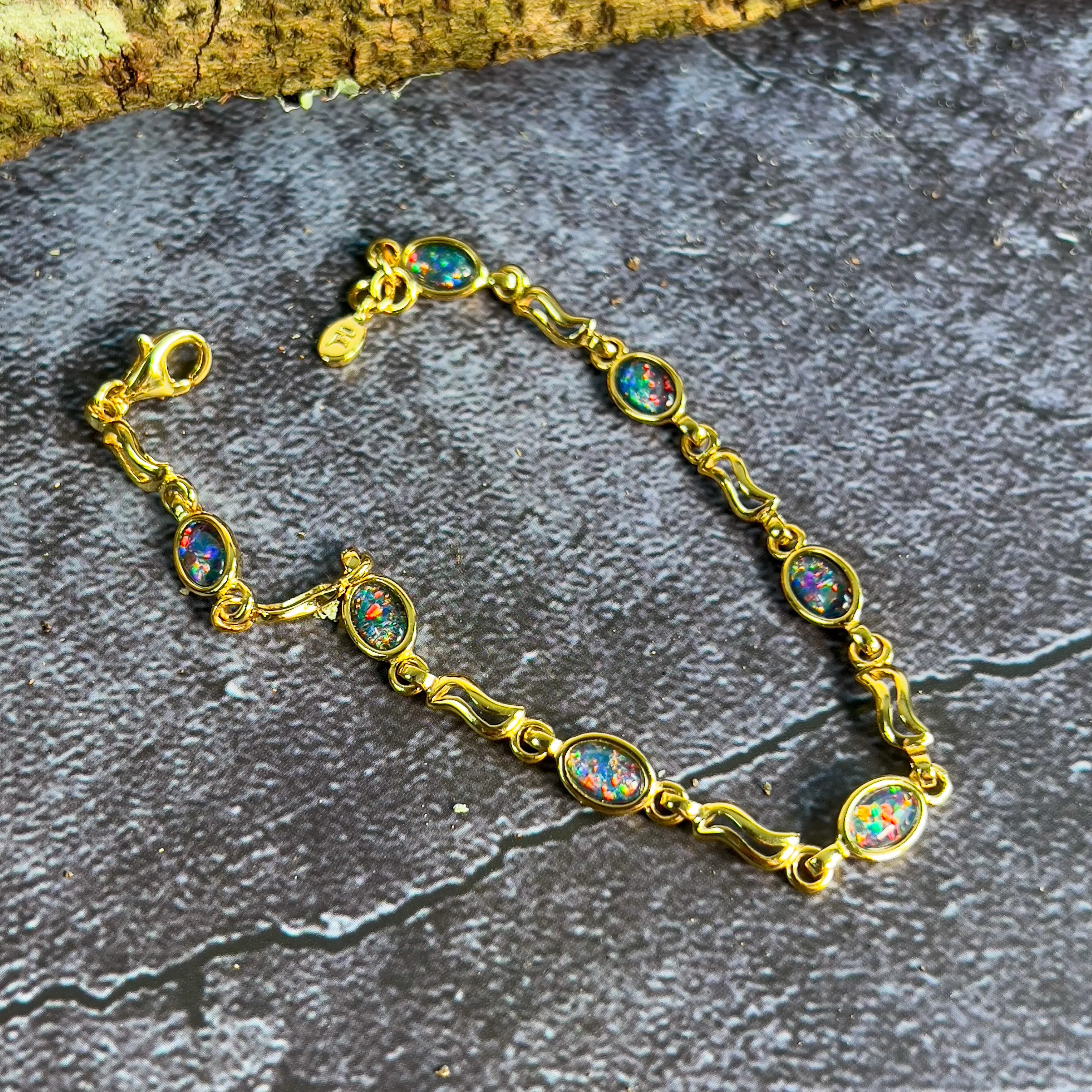 Gold plated silver 6x4mm bracelet wave cut out links