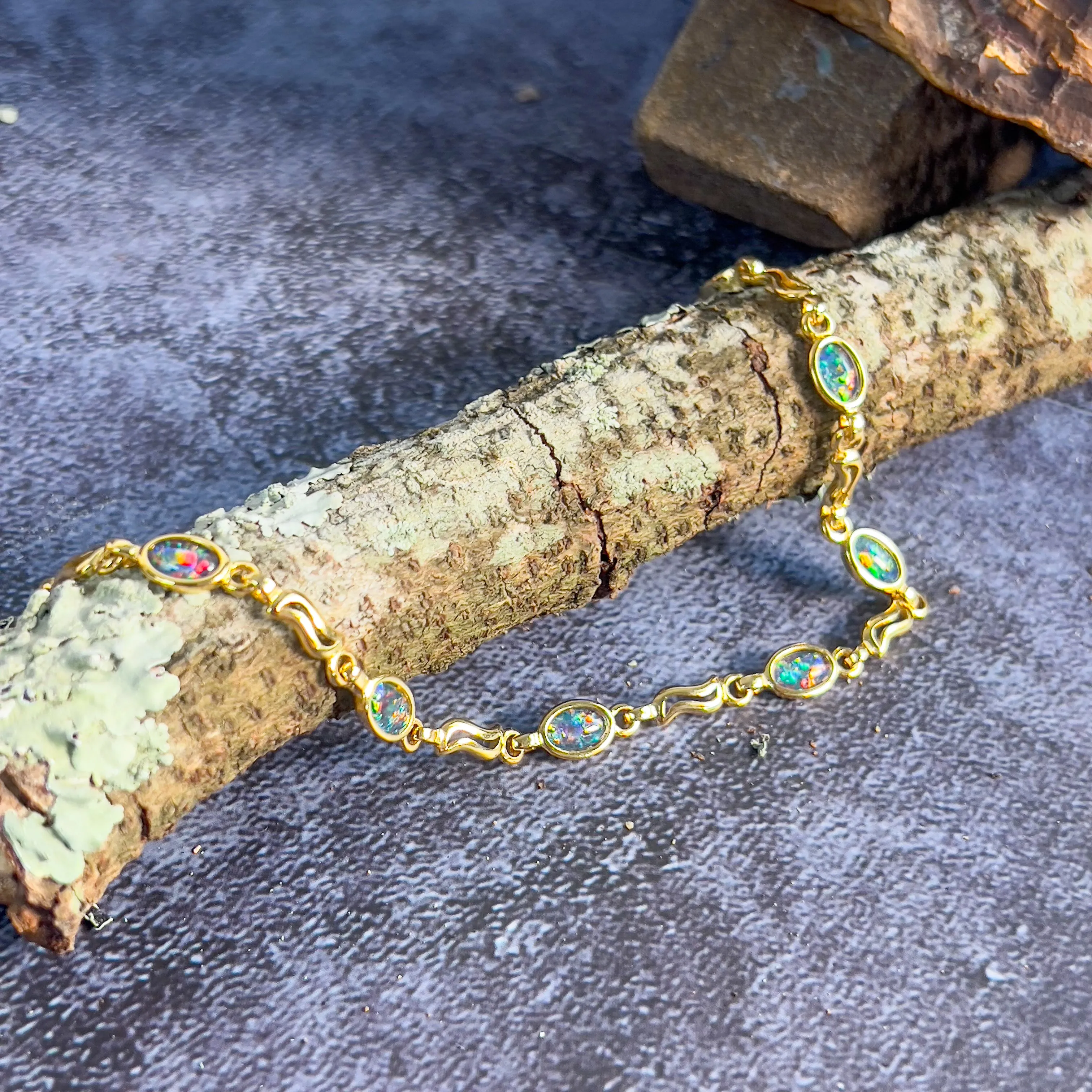 Gold plated silver 6x4mm bracelet wave cut out links