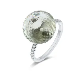 Green Amethyst White Diamond Ring