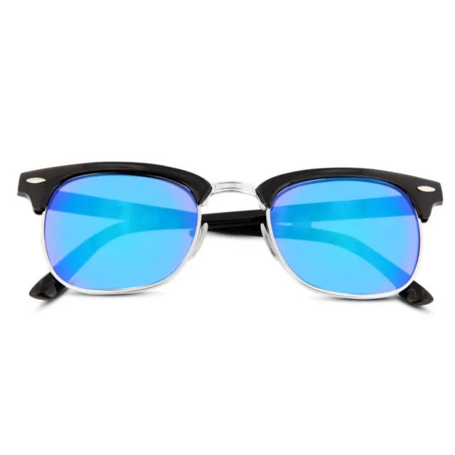 grinderPUNCH Designer Inspired Color Mirrored Classic Half Frame Horned Rim Sunglasses