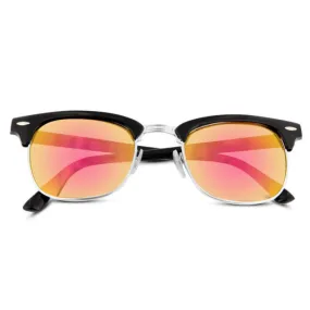 grinderPUNCH Designer Inspired Color Mirrored Classic Half Frame Horned Rim Sunglasses