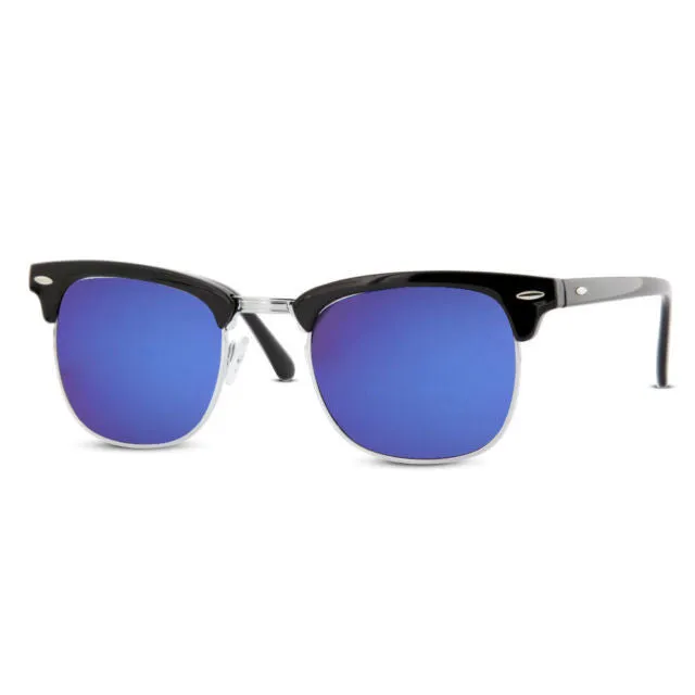 grinderPUNCH Designer Inspired Color Mirrored Classic Half Frame Horned Rim Sunglasses