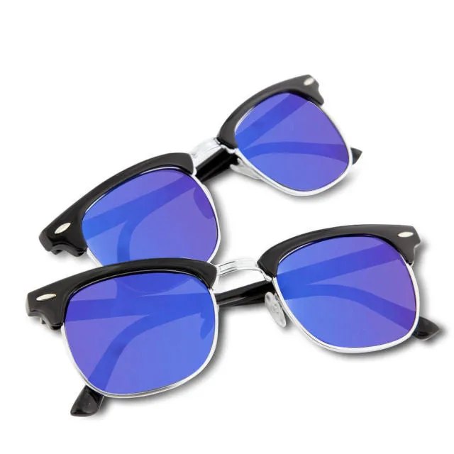 grinderPUNCH Designer Inspired Color Mirrored Classic Half Frame Horned Rim Sunglasses