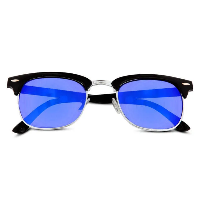 grinderPUNCH Designer Inspired Color Mirrored Classic Half Frame Horned Rim Sunglasses