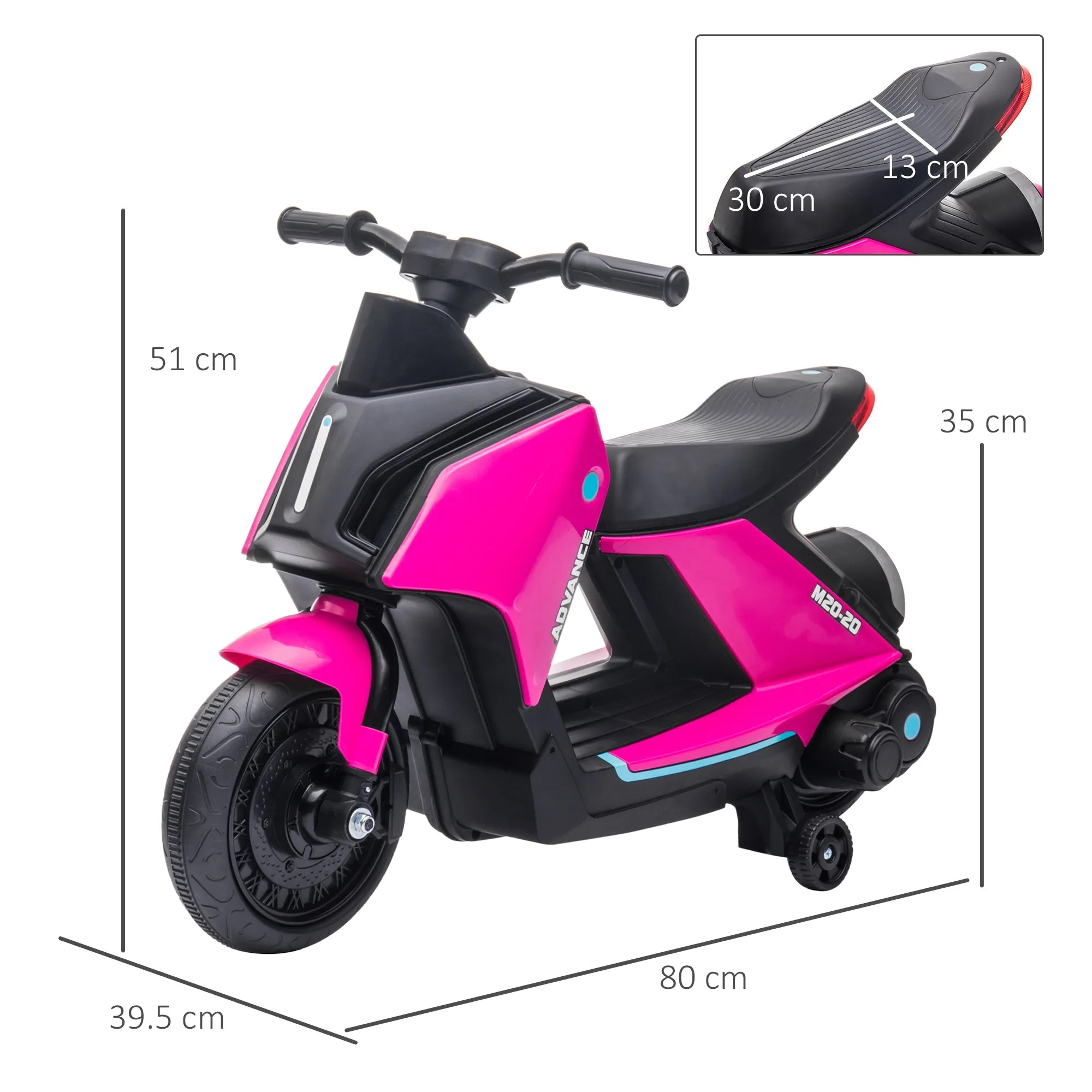HOMCOM 6V Kids Electric Motorbike Ride On Toy w/ Music Headlights Safety Training Wheels for Girls Boy 2-4 Years Pink