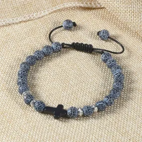 Hot Men Energy Bracelets Natural Tiger Eye Stone Black Lava Cross Beads Bracelet