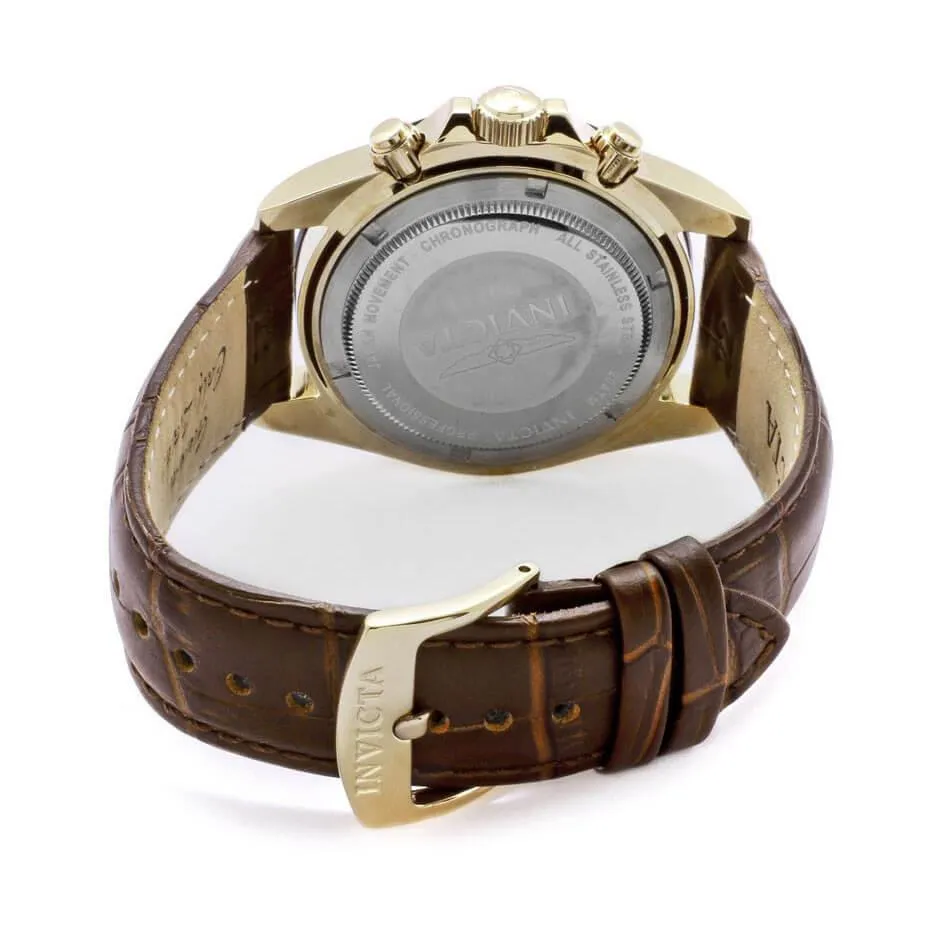 Invicta 10709 Men's Speedway Gold Tone Dial Brown Leather Strap Chronograph Watch