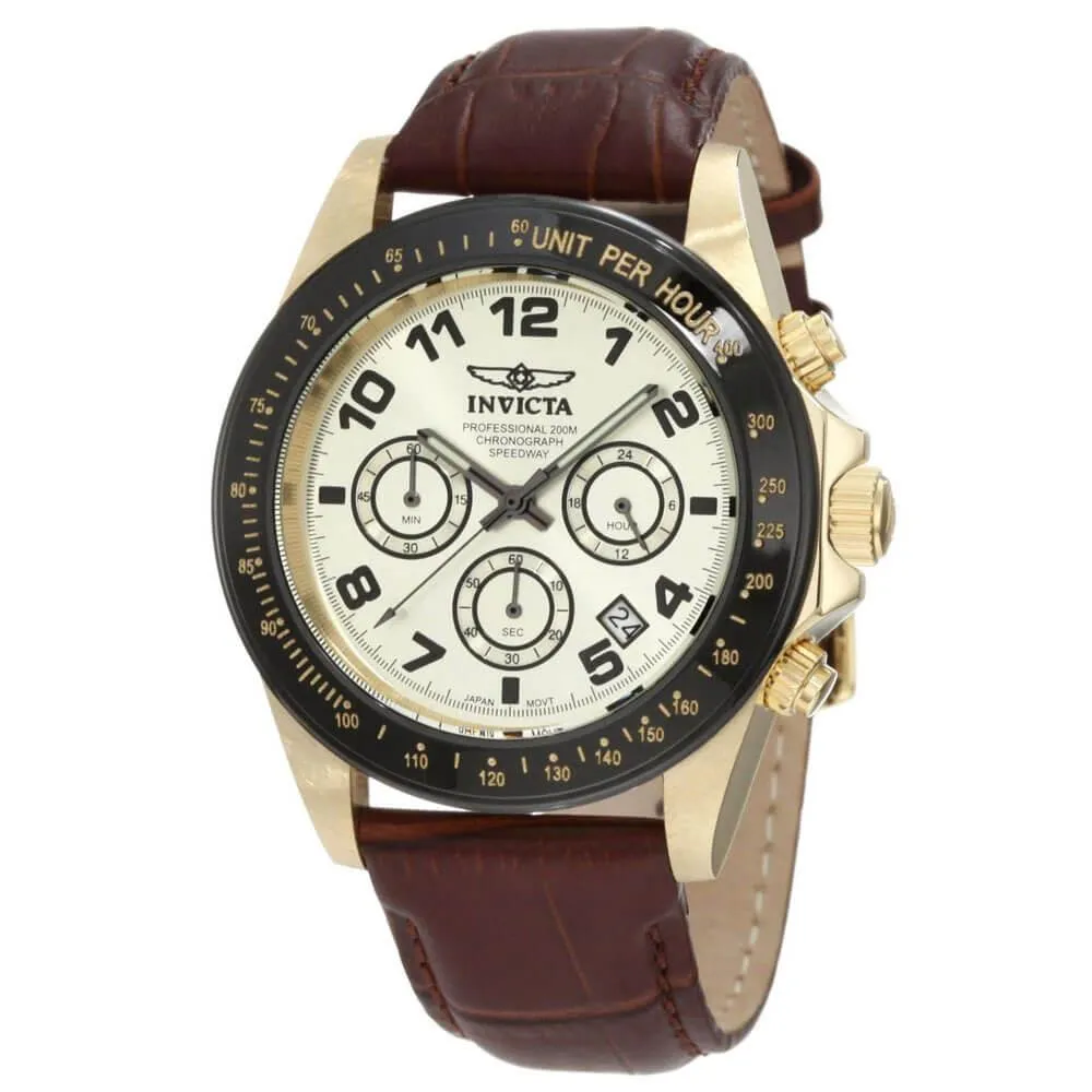 Invicta 10709 Men's Speedway Gold Tone Dial Brown Leather Strap Chronograph Watch