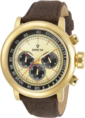 Invicta 13058 Men's Vintage Gold Dial Brown Leather Strap Chronograph Watch