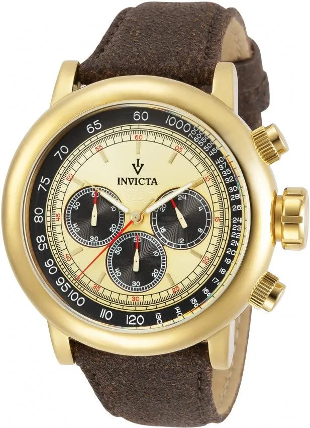 Invicta 13058 Men's Vintage Gold Dial Brown Leather Strap Chronograph Watch