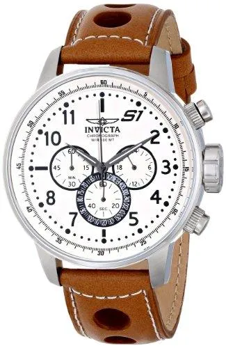 Invicta 16009 Men's S1 Rally White Dial Brown Leather Strap Chronograph Watch