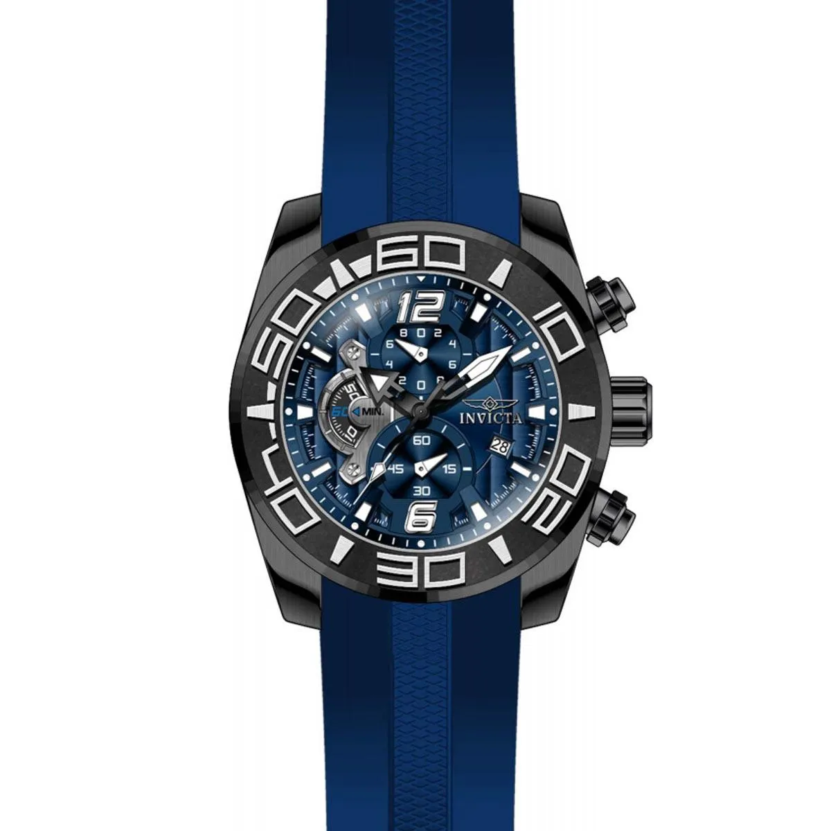 Invicta 22812 Men's Pro Diver Blue Dial Black IP Steel Blue Silicone Strap Chronograph Watch