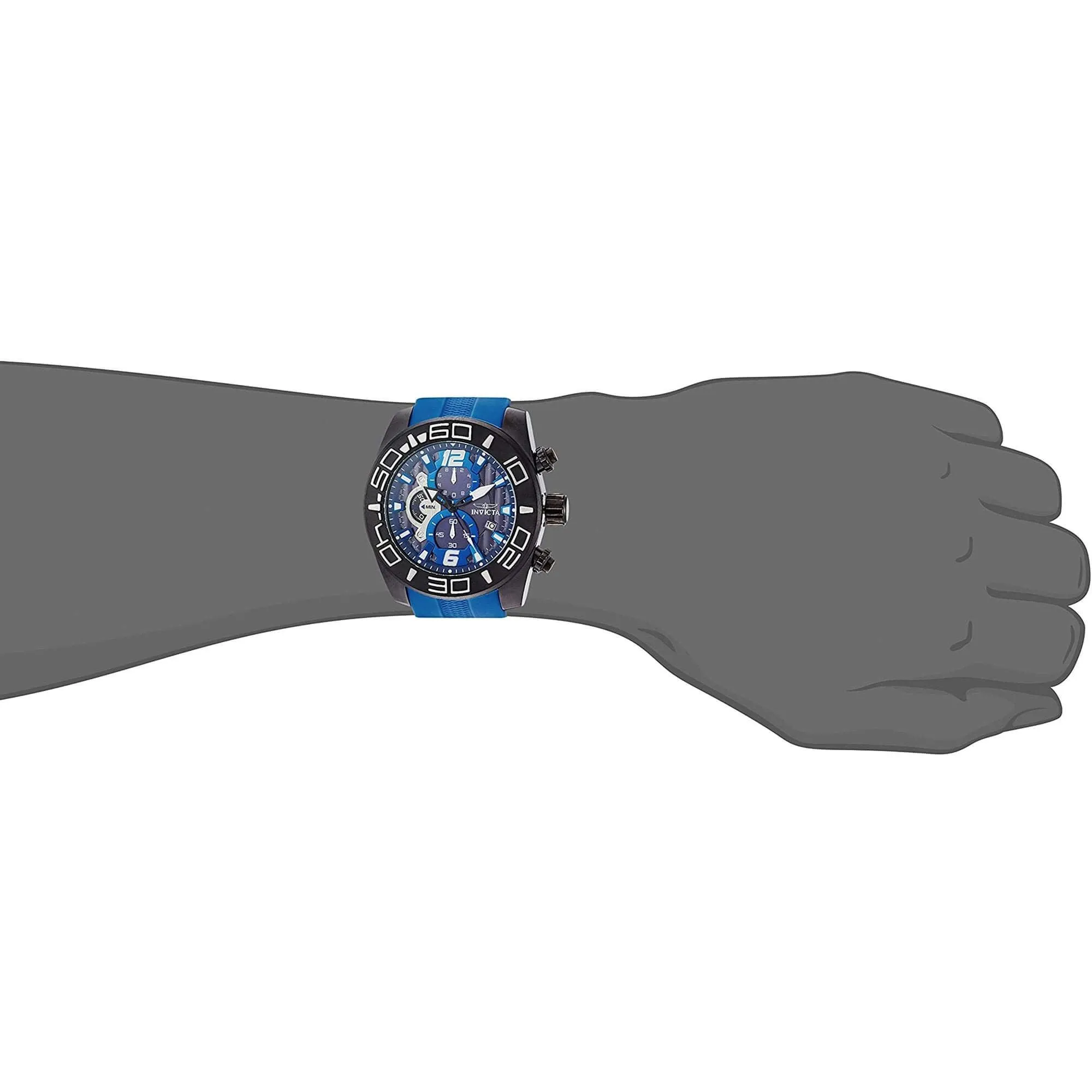 Invicta 22812 Men's Pro Diver Blue Dial Black IP Steel Blue Silicone Strap Chronograph Watch