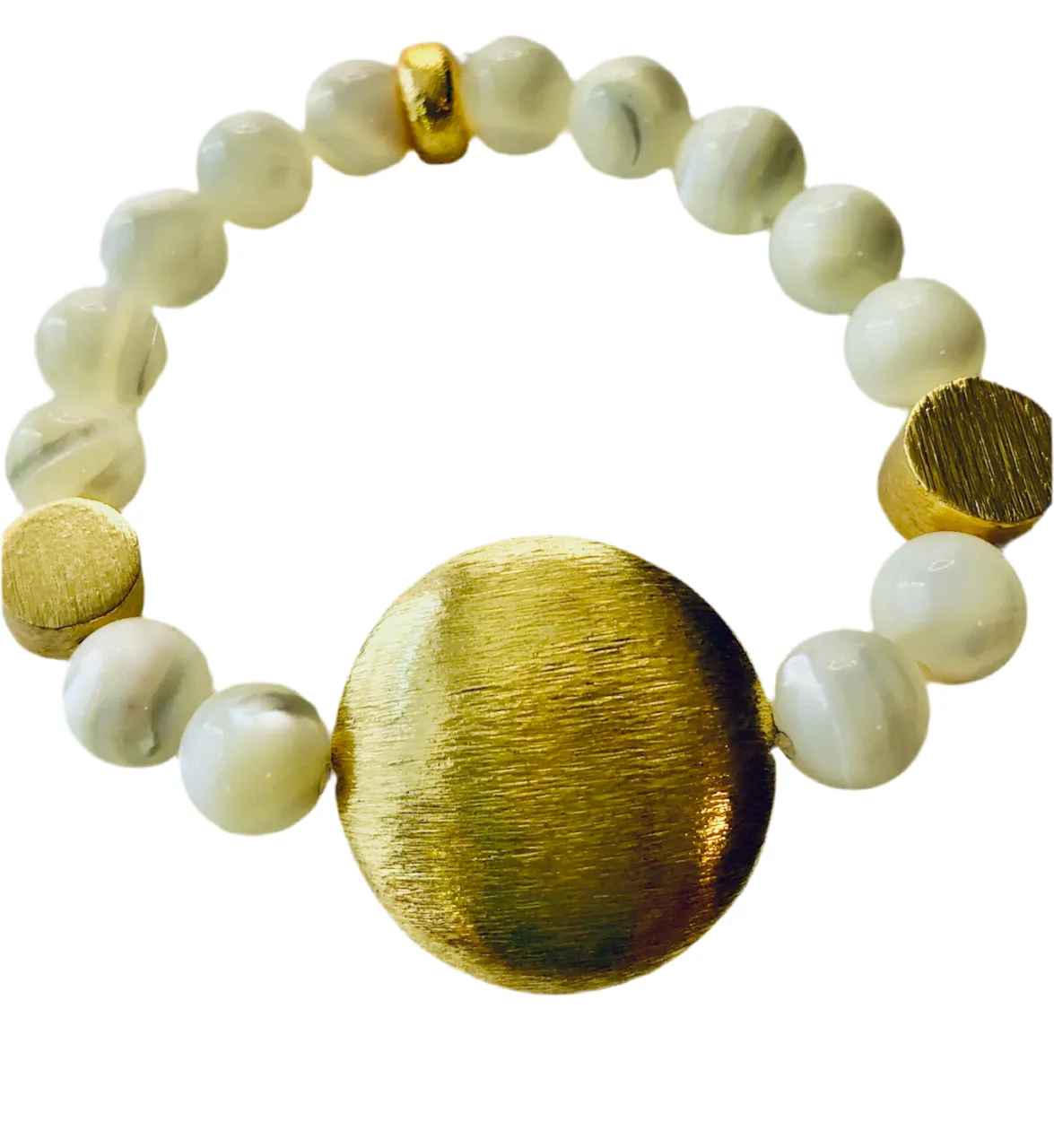 Iridescent Mother of Pearl and 18k Brushed Gold Vermeil Beaded Bracelet