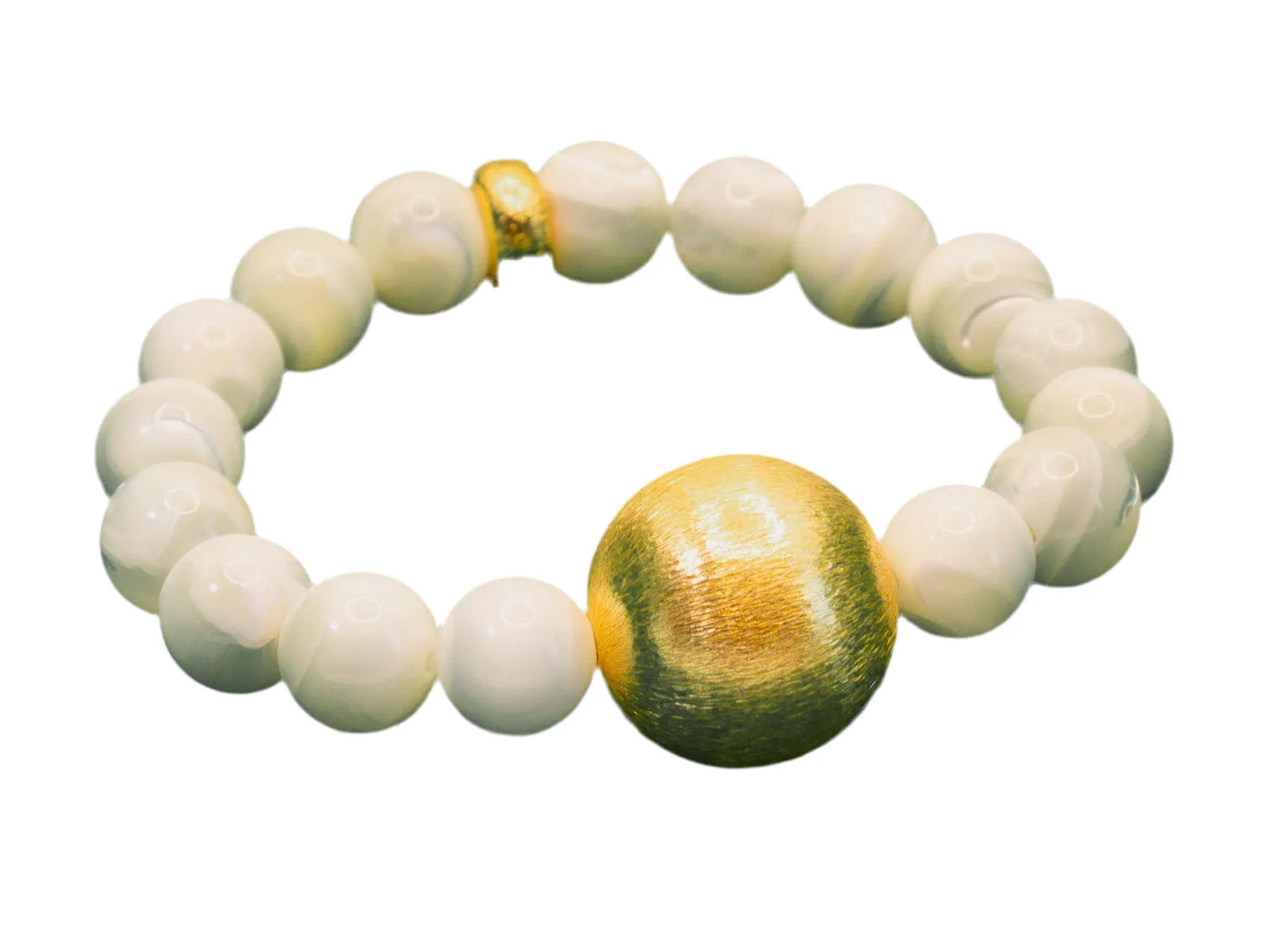 Iridescent Mother of Pearl and 18k Brushed Gold Vermeil Beaded Bracelet
