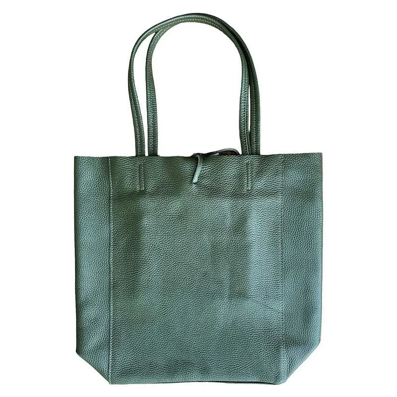 Italian Big Leather Tote in Olive Green