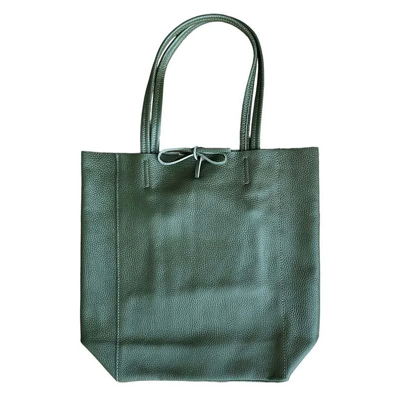 Italian Big Leather Tote in Olive Green