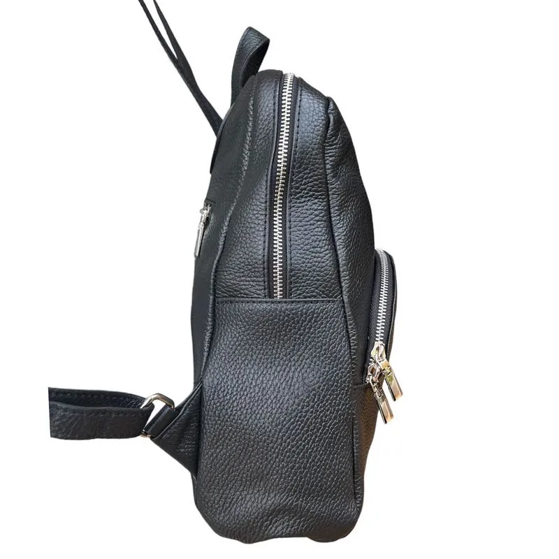 Italian Leather Medium Backpack in Black