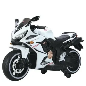 Kids Ride On Electric Motorcycle 12v7 Battery With Training Wheels Leather Seat