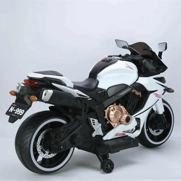 Kids Ride On Electric Motorcycle 12v7 Battery With Training Wheels Leather Seat