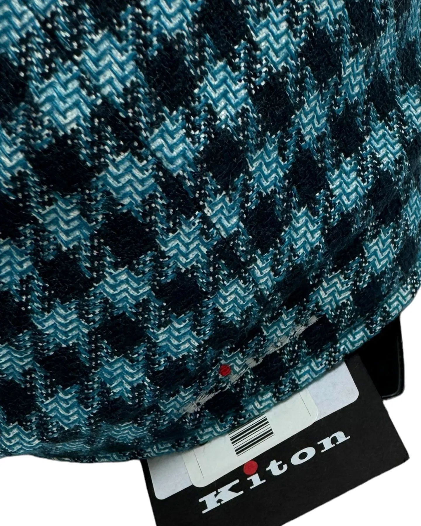Kiton Flat Cap Cashmere Wool Aqua Black Gingham Newsboy Hat