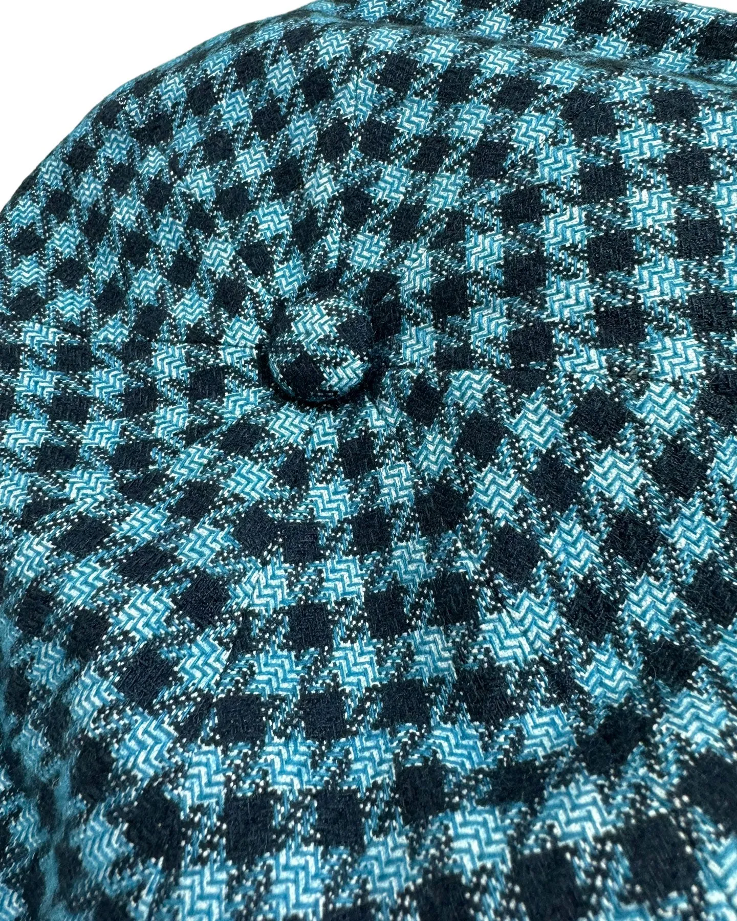 Kiton Flat Cap Cashmere Wool Aqua Black Gingham Newsboy Hat