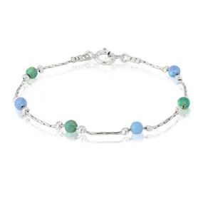 Lavan Blue and Green Opal Bead and Silver Bracelet