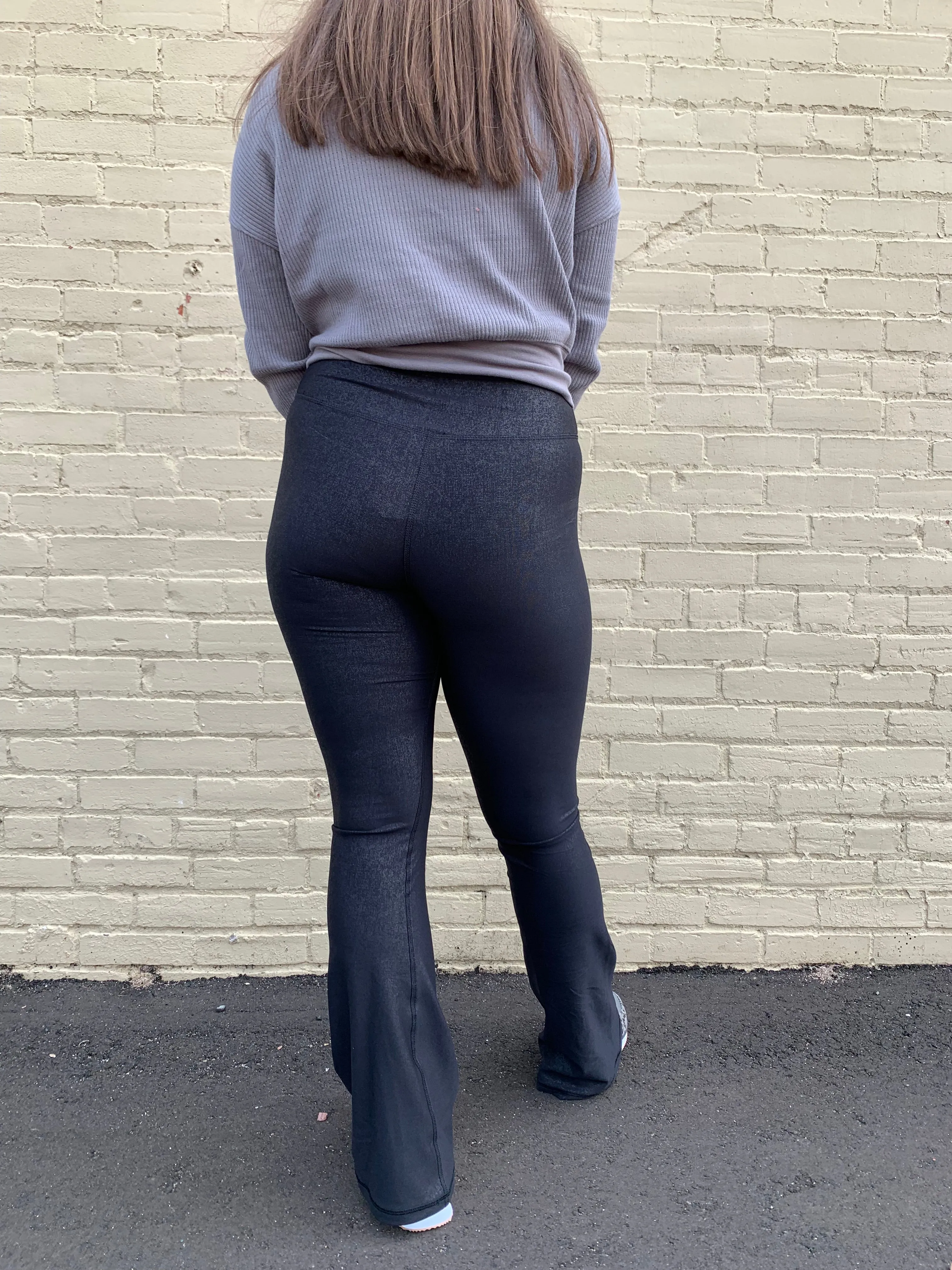 Leather Look Crossover Flared Leggings