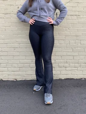 Leather Look Crossover Flared Leggings