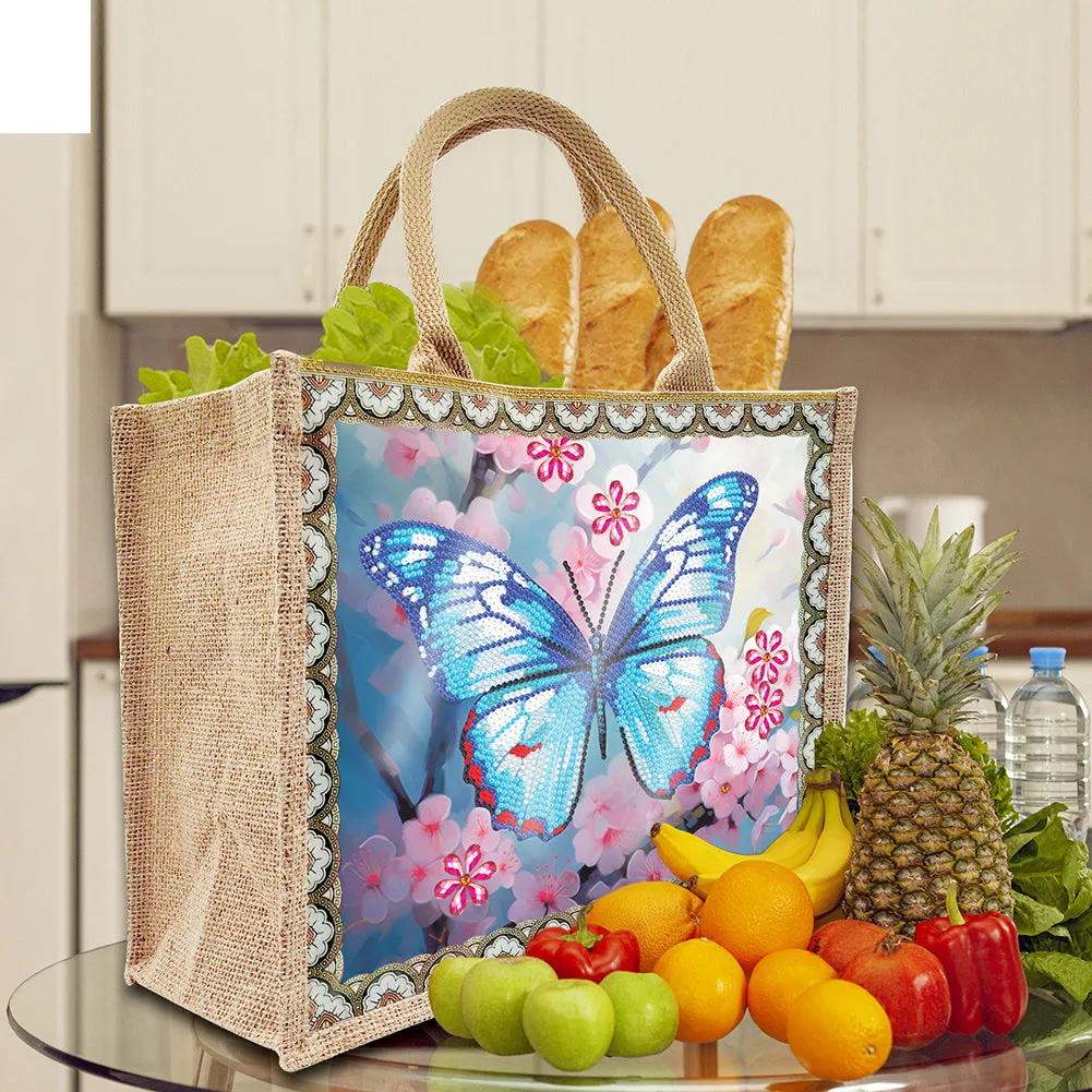 Linen Diamond Painting Tote Bag Replaceable Canvas for Women (Garden Butterfly)
