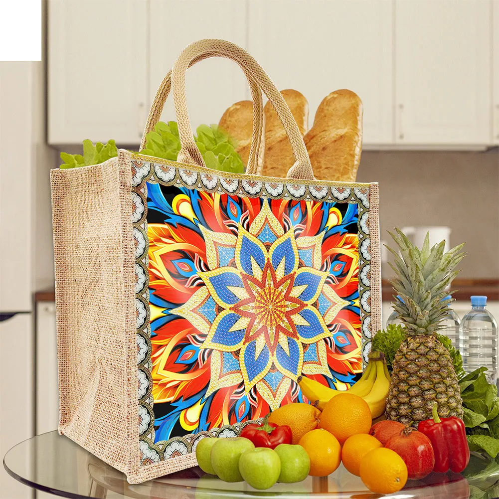 Linen DIY Flower Diamond Painting Purses for Women Adults Kids Craft (Mandala)