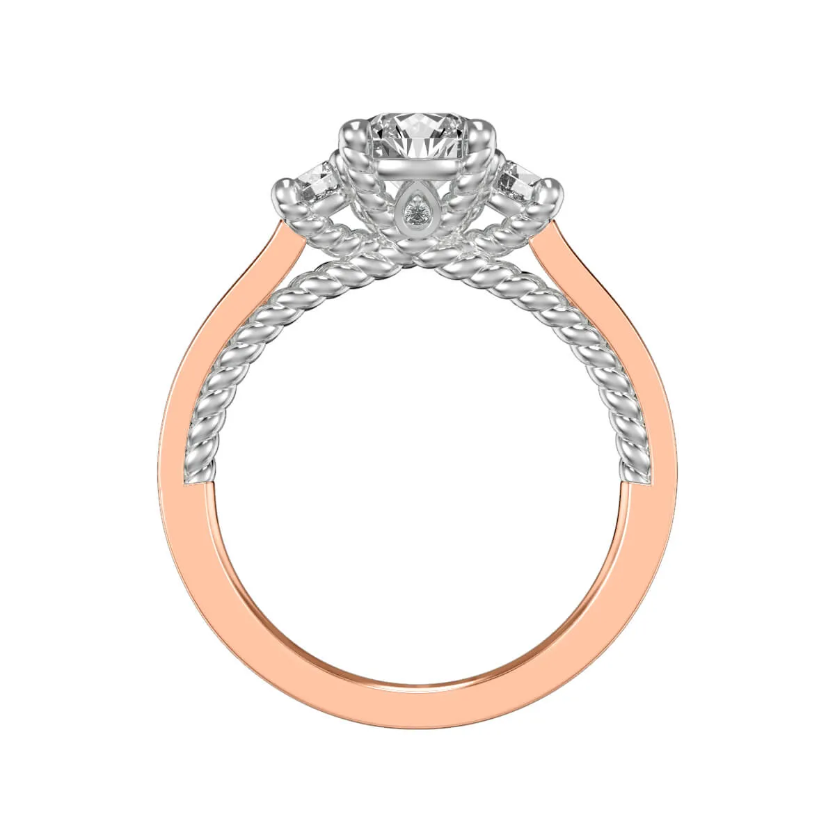 Marlow Contemporary Three Stone Rope Diamond Engagement Ring