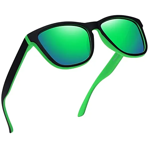 MEETSUN Polarized Sunglasses for Women Men Classic Retro Designer Style (Black-Green Frame/Green Mirrored Lens)