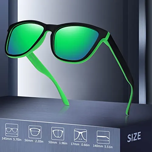 MEETSUN Polarized Sunglasses for Women Men Classic Retro Designer Style (Black-Green Frame/Green Mirrored Lens)