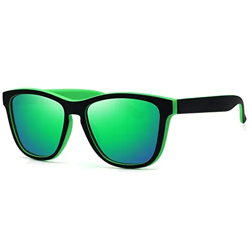 MEETSUN Polarized Sunglasses for Women Men Classic Retro Designer Style (Black-Green Frame/Green Mirrored Lens)